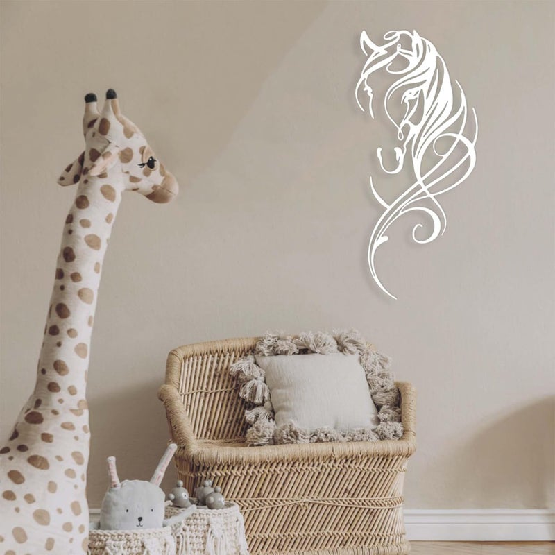 Aimery Store ديكور جدار معدني على شكل حصان - صور حصان بأسلوب الخط لزينة المنزل - تماثيل معدنية ديناميكية لغرفة النوم، الحمام، غرفة المعيشة (أبيض) - Image 3
